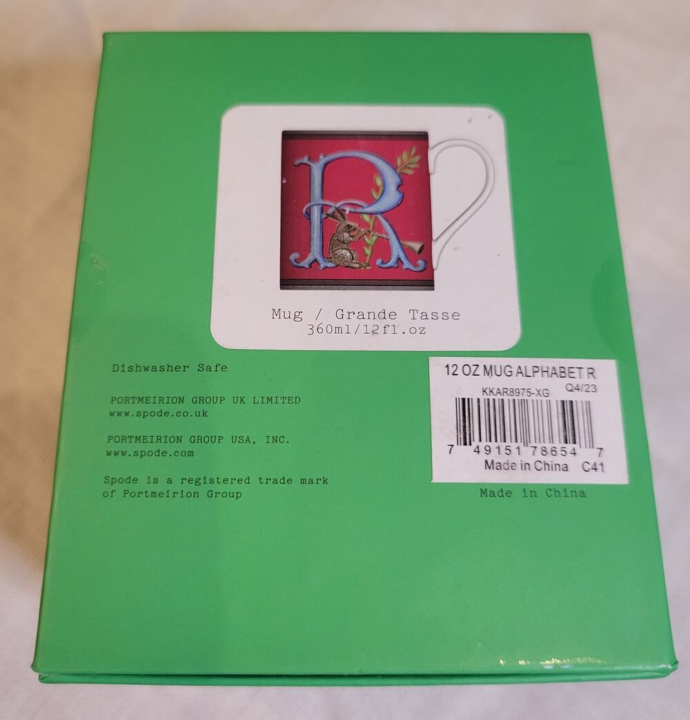 NIB Spode Kit Kemp Alphabet Monogram Mug Letter R Rabbit Fine China Gift Box